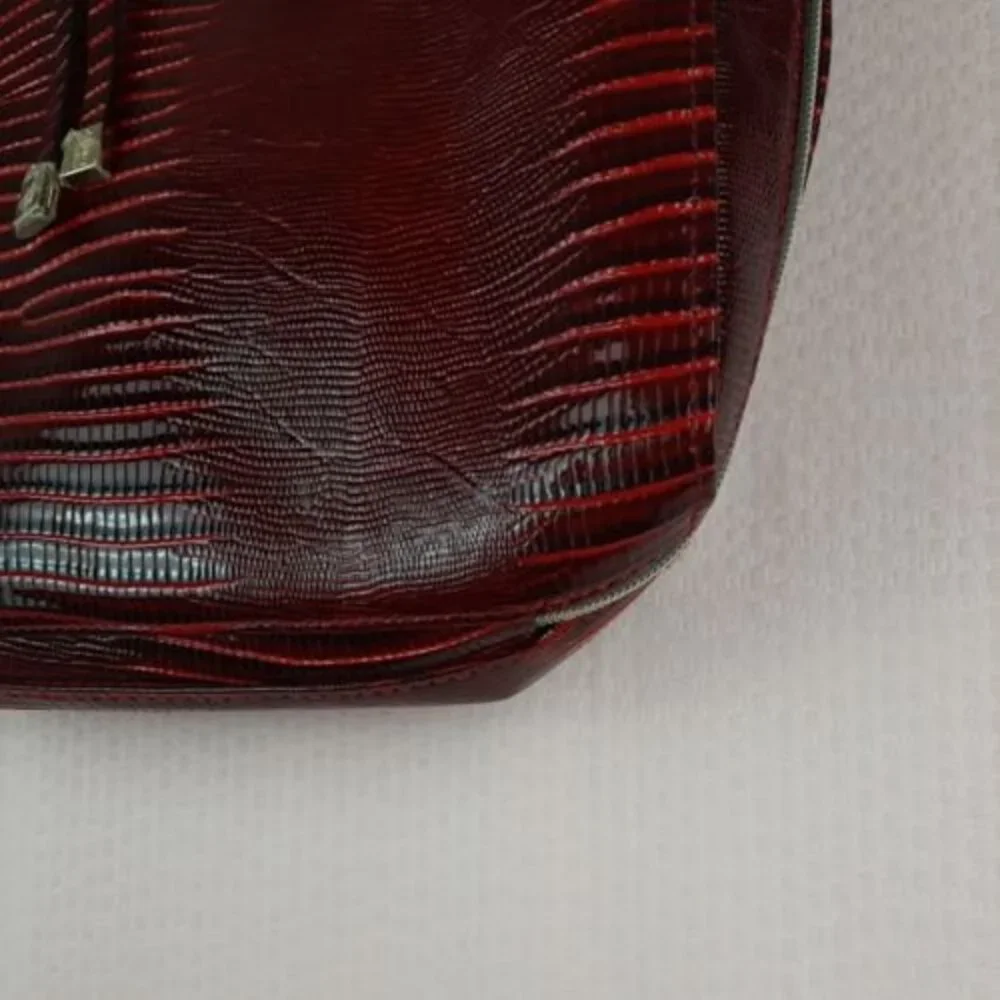 Estee lauder Women Red Leather Handbag Bag Cosmetic Bag Animal Print Zip